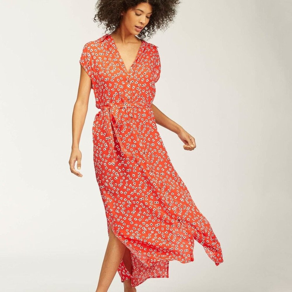 Billabong Women's Red Button Up Little Flirt Maxi Dress Sleeveless Floral Small